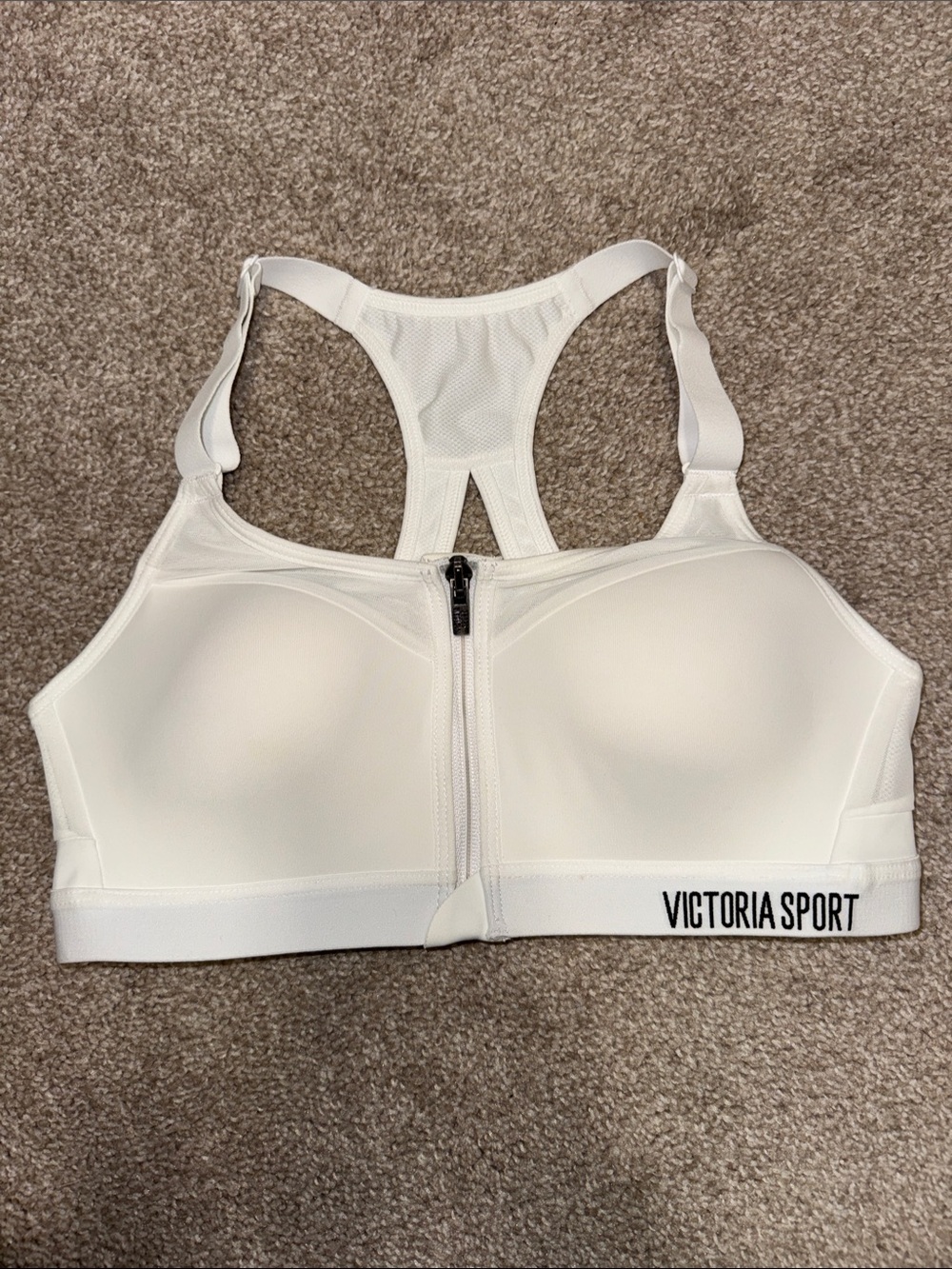 NWOT Victoria's Secret Victoria Sport Cream Front-Zip Racerback Sports Bra